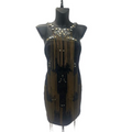 Roberto Cavalli Bi-Material Dress with Stones and Metallic Fringes