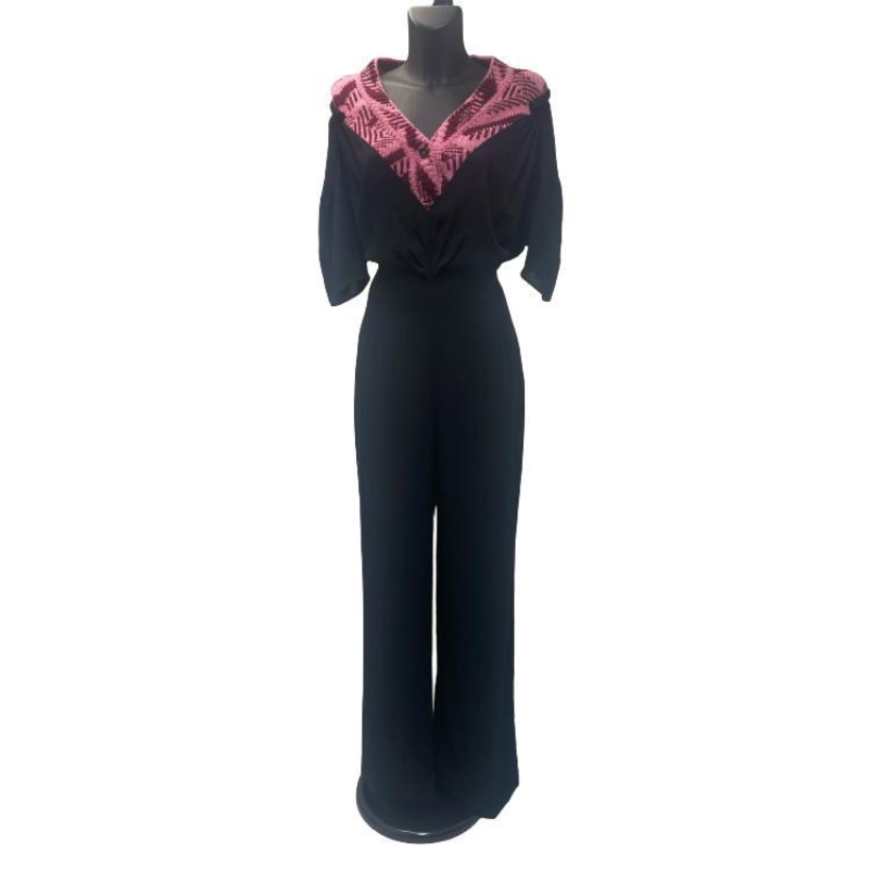 Prada Short-Sleeved Jumpsuit with Jacquard V-Neck