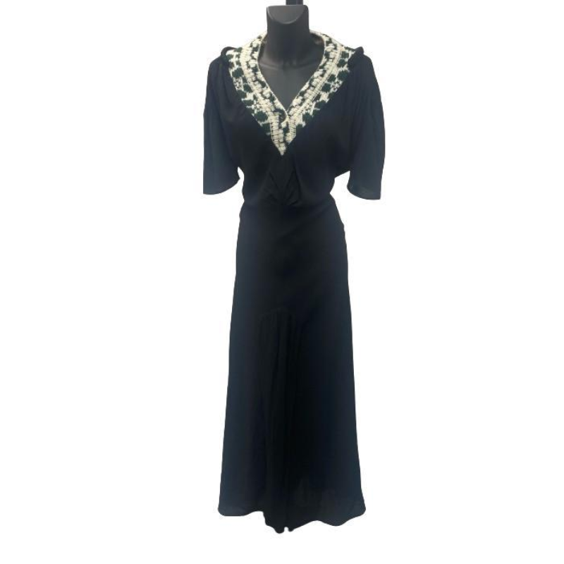 Prada Short-Sleeved Dress with Jacquard V-Neck