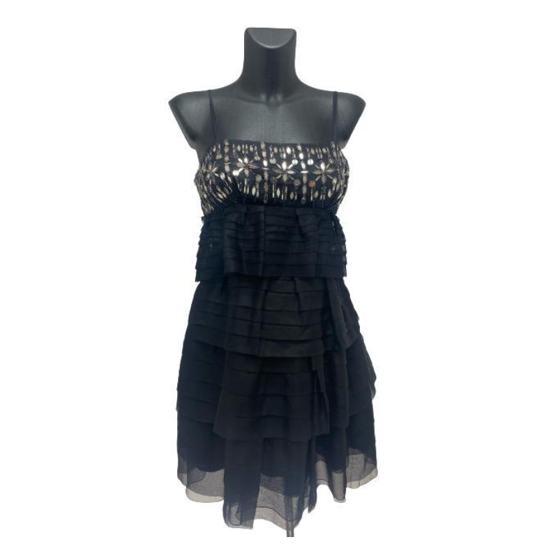 Christian Dior Black Mirroir Beads Ruffles Dress With Straps