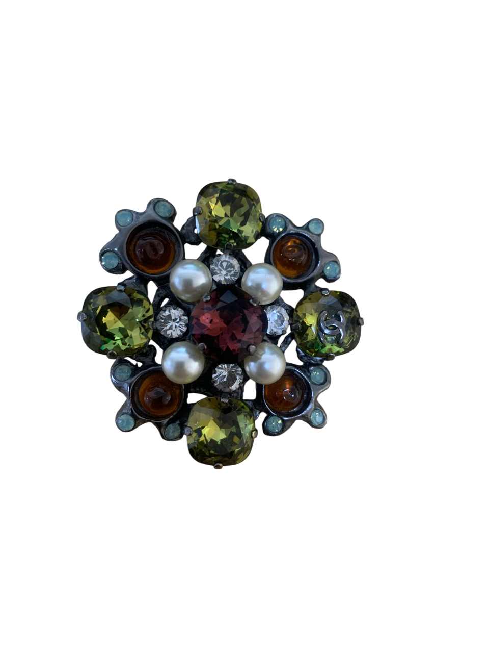 Chanel by Lagerfeld Byzantine Crystal & Poured Glass CC Logo Brooch 2005