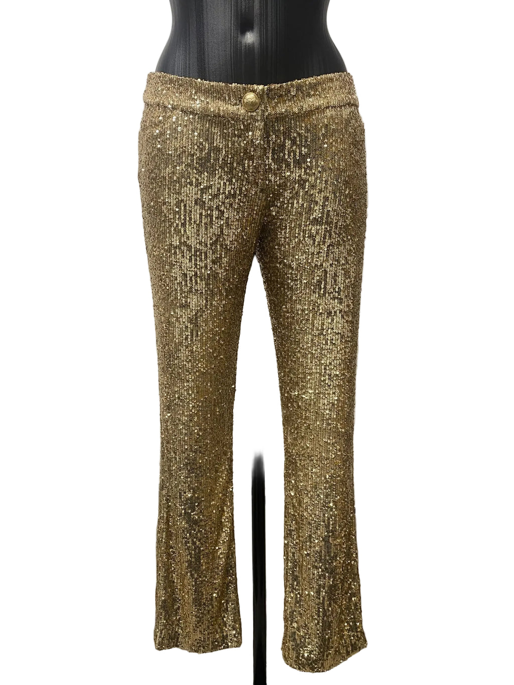 Balmain Paris Gold Sequin Embossed Button Trousers – Size 36