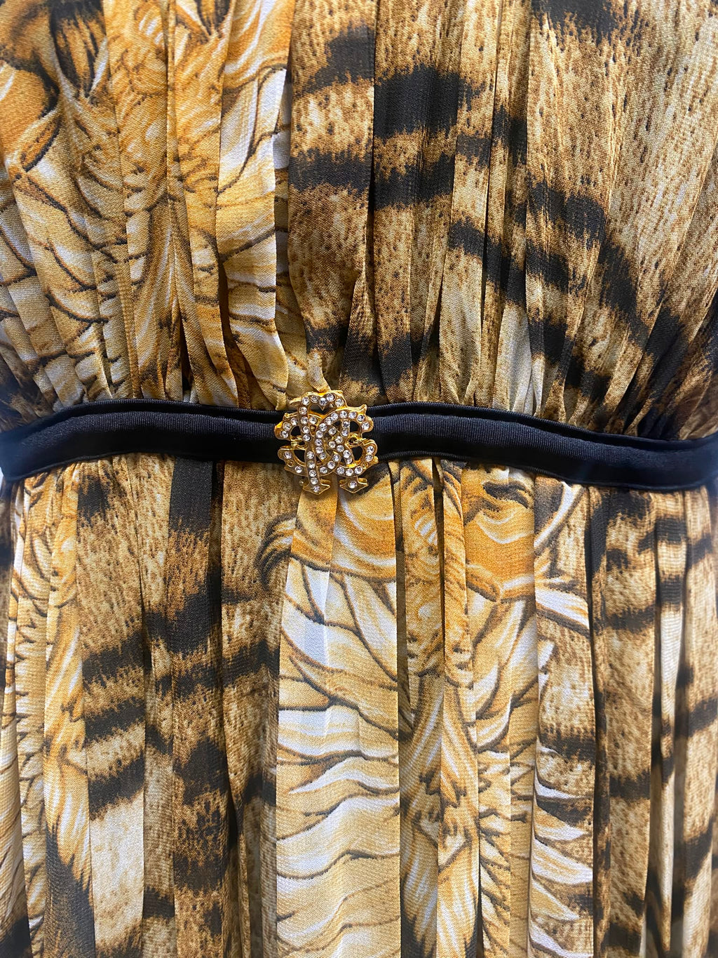 Roberto Cavalli Tiger Print Pleated Maxi Dress - Size M