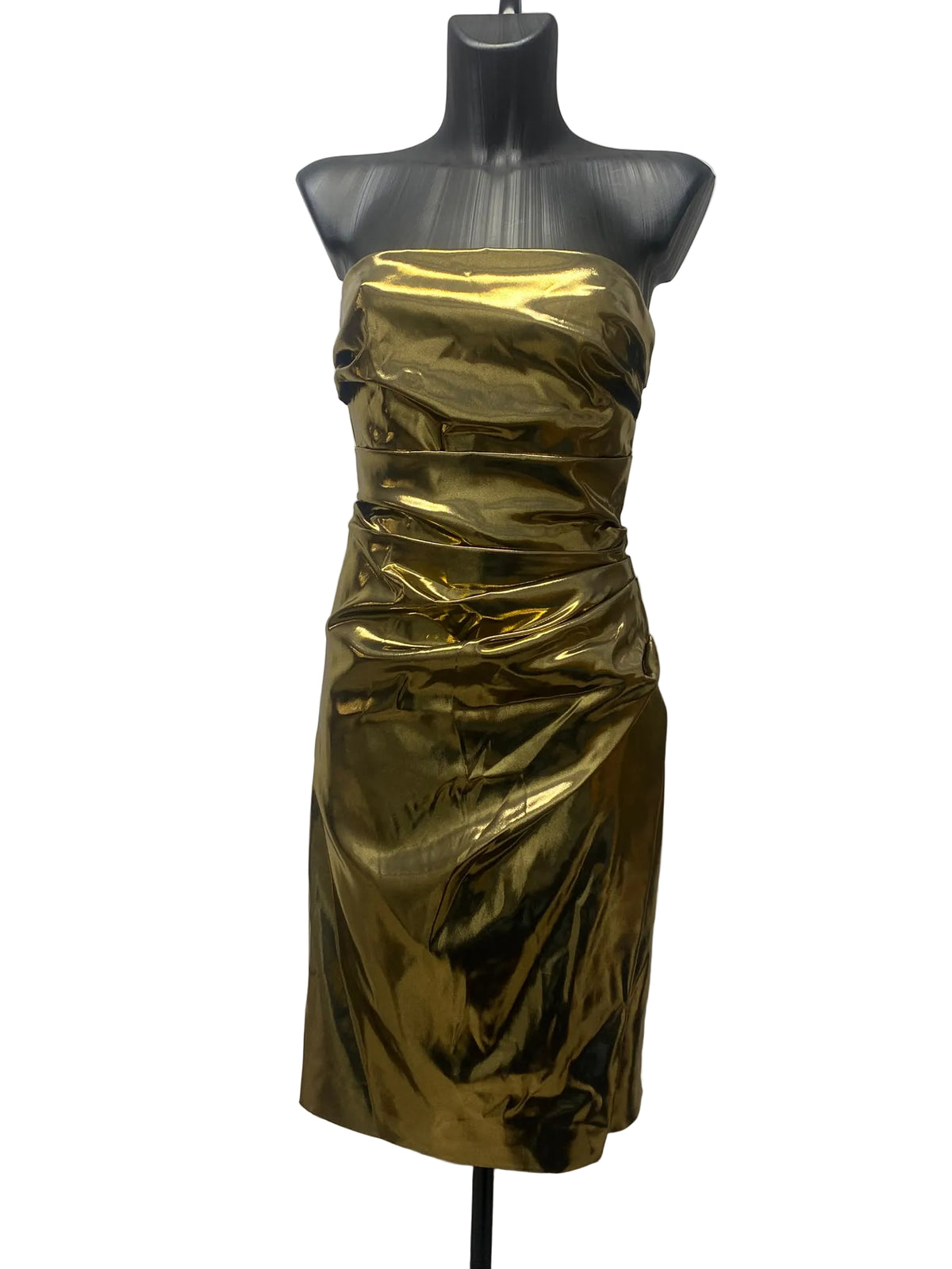 Dolce & Gabbana Metallic Gold Draped Strapless Cocktail Dress – IT 42