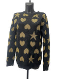 Gucci Black & Gold Metallic Lurex Hearts and Stars Jacquard Knit Sweater