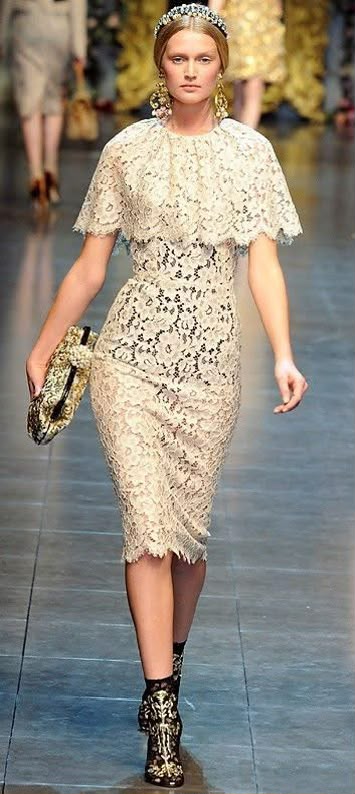 FW2012 Dolce & Gabbana Haute Couture Midi Dress in Lace