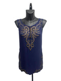 Hermès Silk and Hand Beaded Navy Blue Mini Dress
