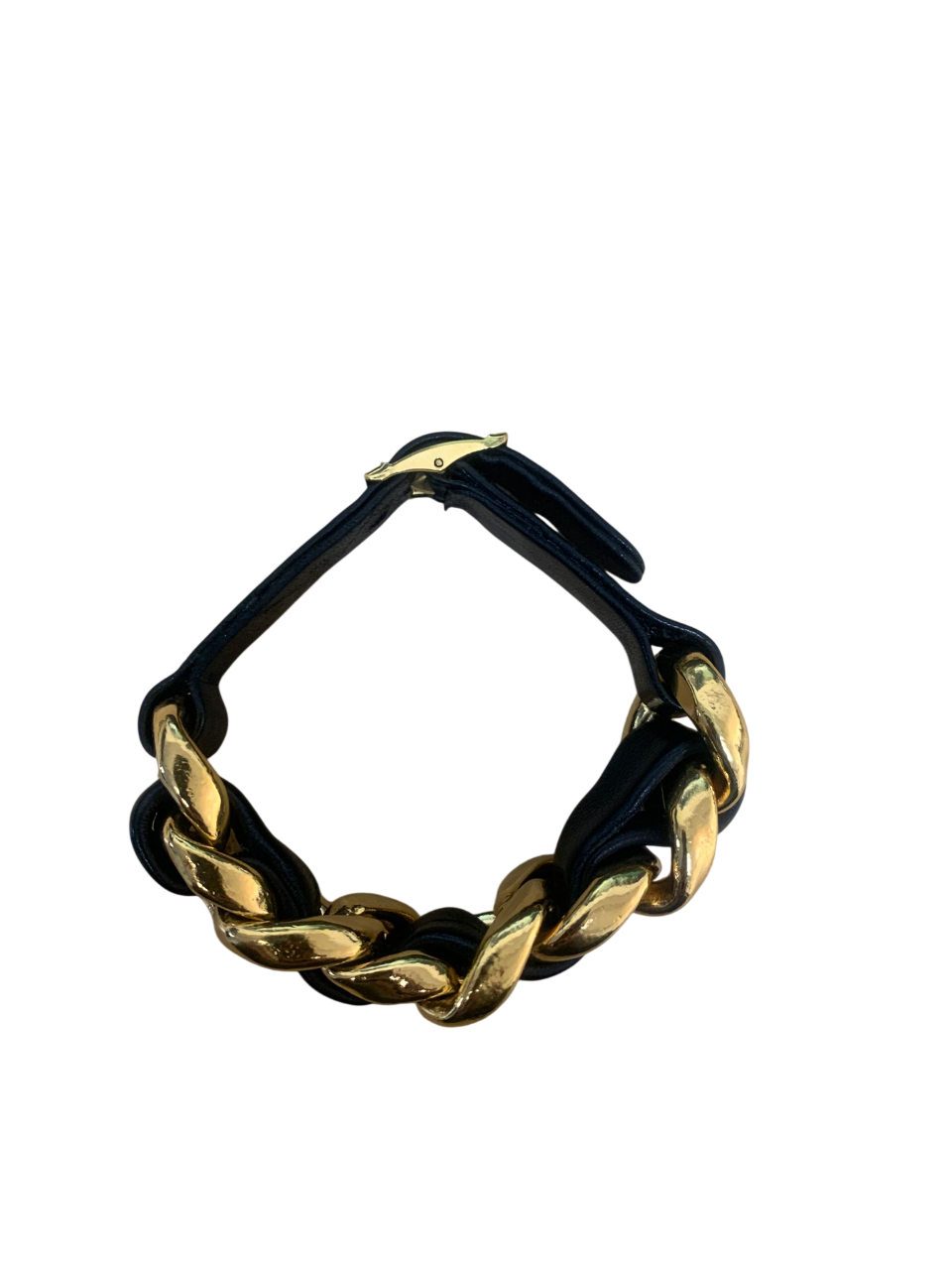 CHANEL Chain and Leather Bracelet in Black