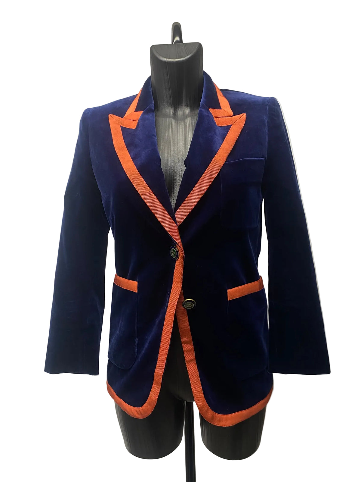 Gucci Blue Velvet Contrast Trim Blazer Jacket – Size 38
