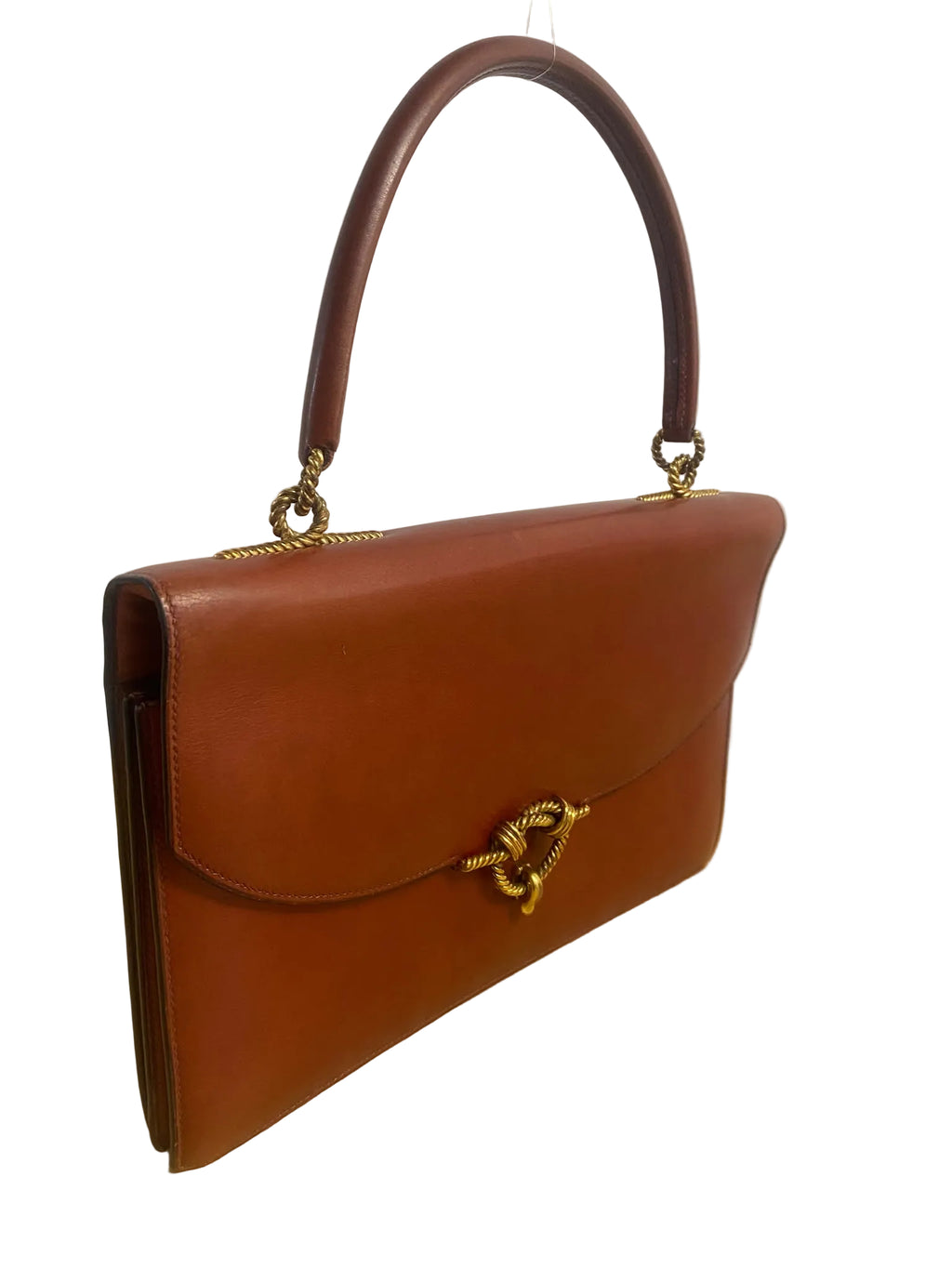 Vintage Hermès Leather Top Handle Bag with Gold Rope Hardware – Brown
