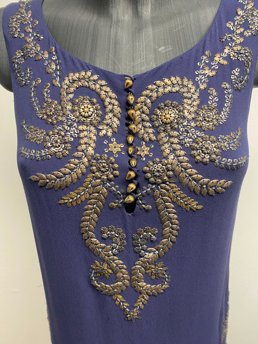 Hermès Silk and Hand Beaded Navy Blue Mini Dress