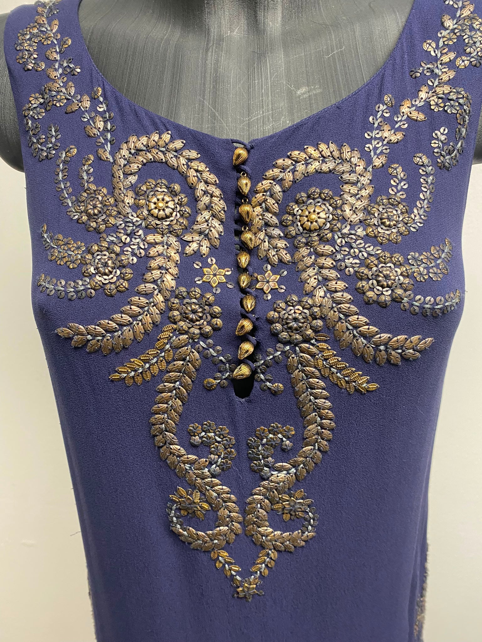 Hermès Silk and Hand Beaded Navy Blue Mini Dress
