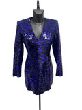 Fall2009 BALMAIN Sequined Leopard Print Mini Dress in Electric Blue & Black - Size FR 38