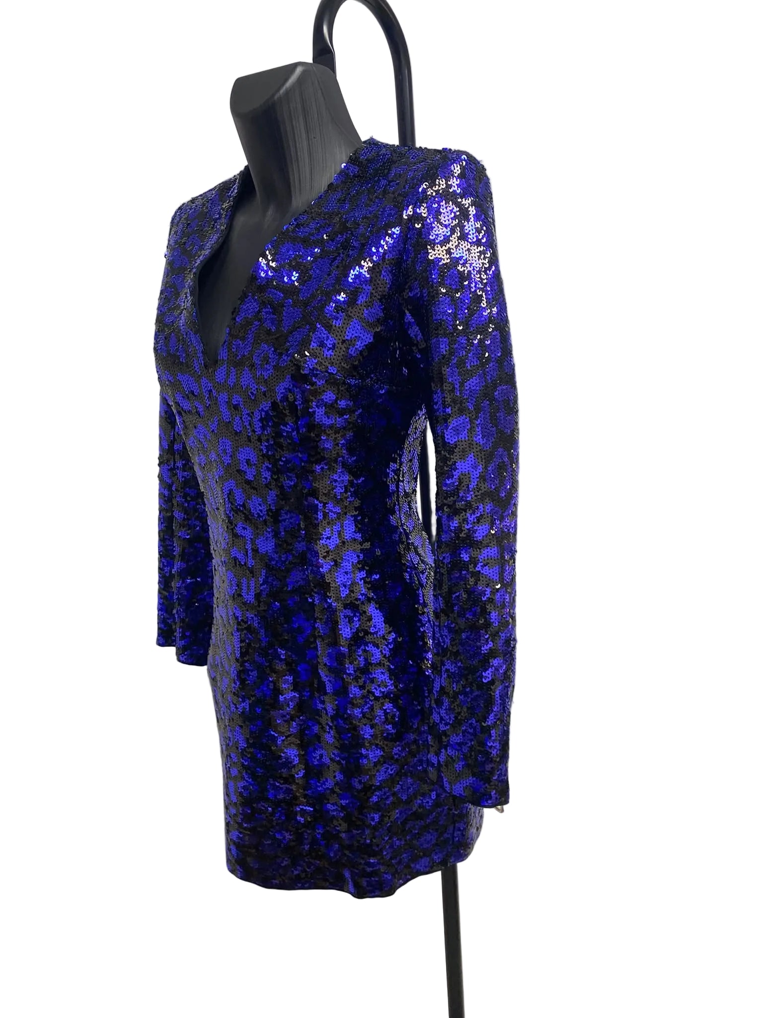 Fall2009 BALMAIN Sequined Leopard Print Mini Dress in Electric Blue & – Opulence Vintage