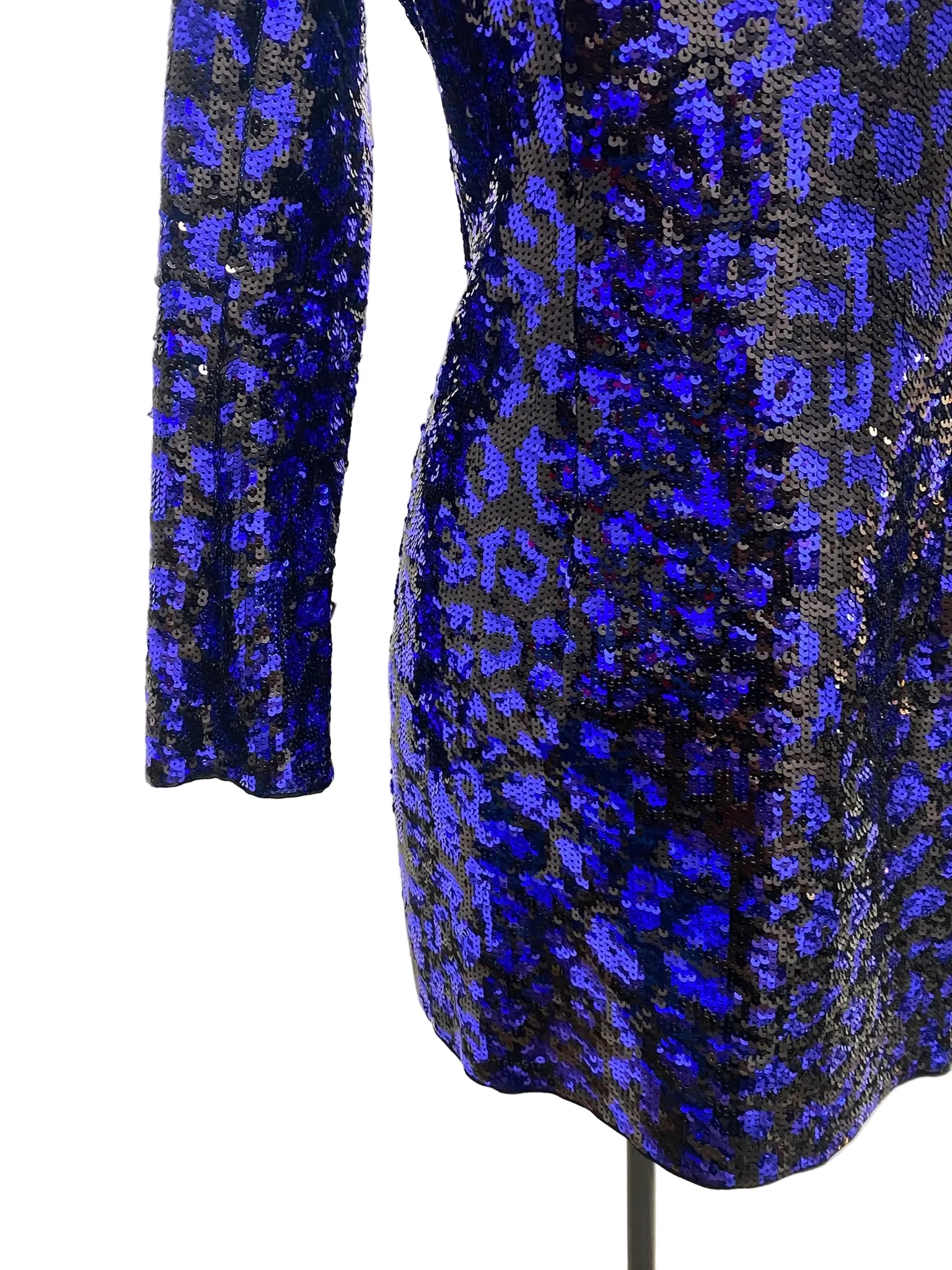 Fall2009 BALMAIN Sequined Leopard Print Mini Dress in Electric Blue & – Opulence Vintage