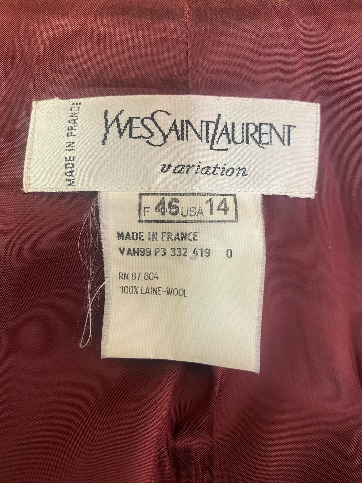 Vintage Yves Saint Laurent Variation Rust Wool Blazer