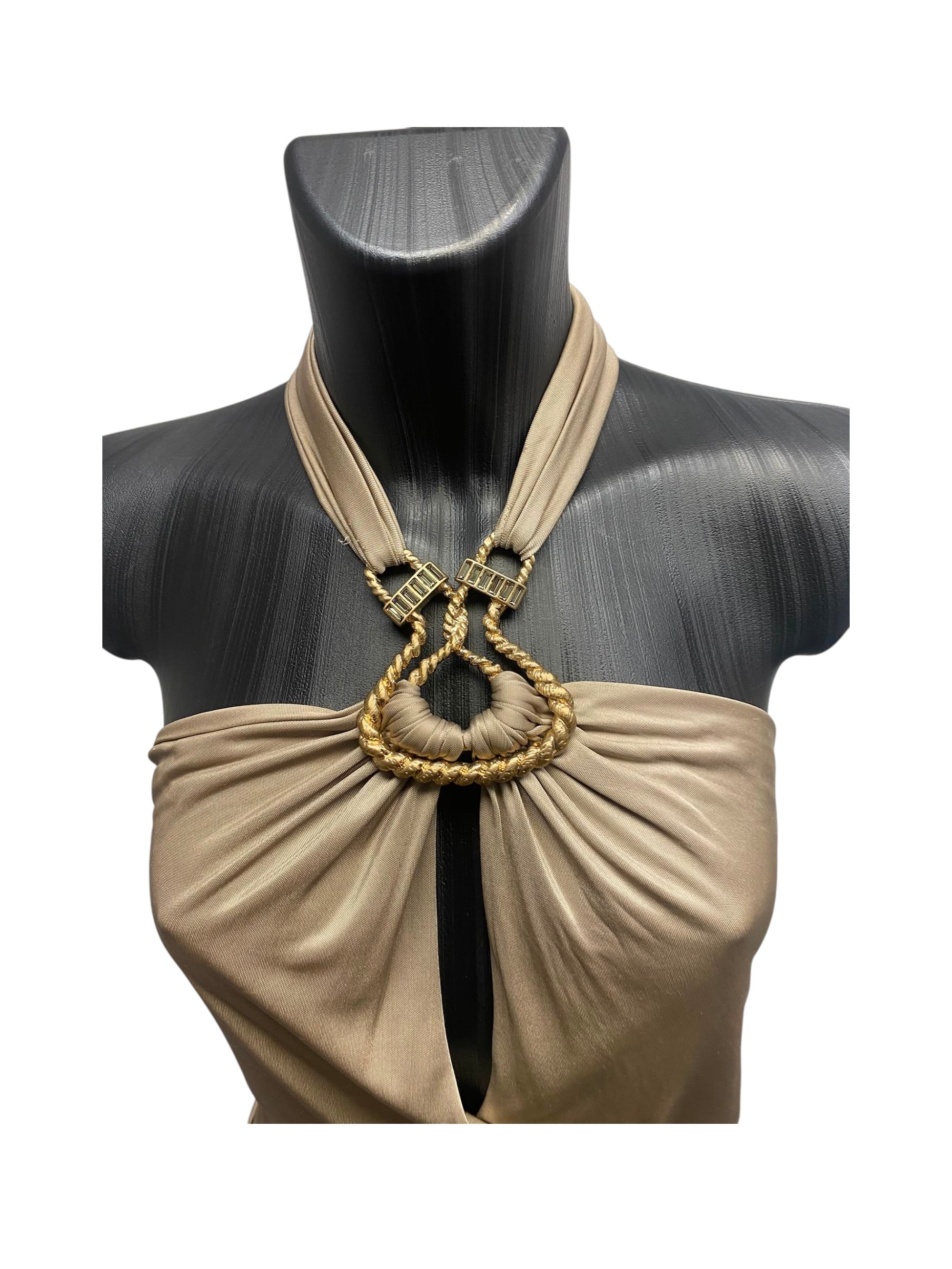 Emilio Pucci Metallic Gold Ruched Halter Neck Mini Dress