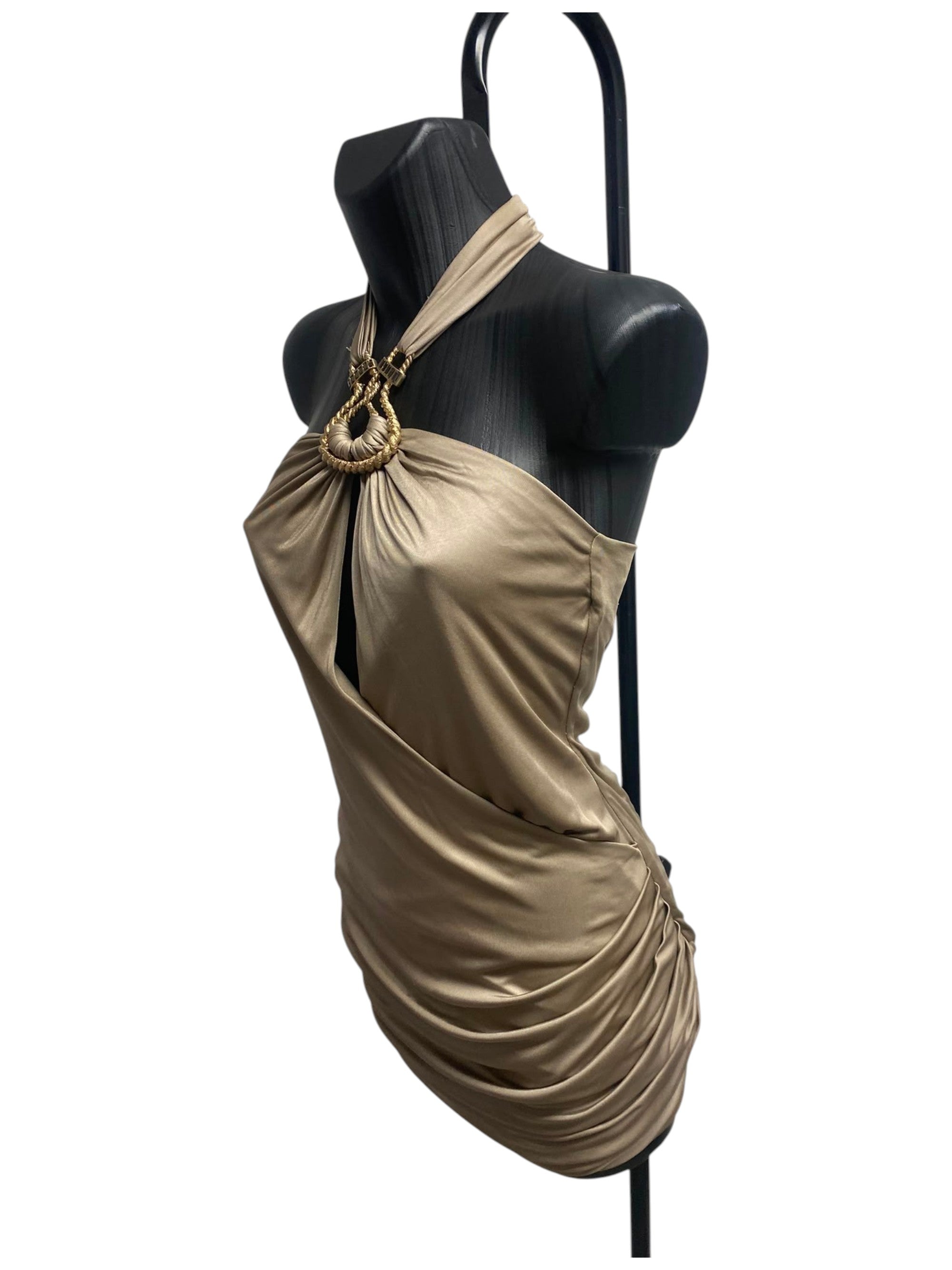 Emilio Pucci Metallic Gold Ruched Halter Neck Mini Dress