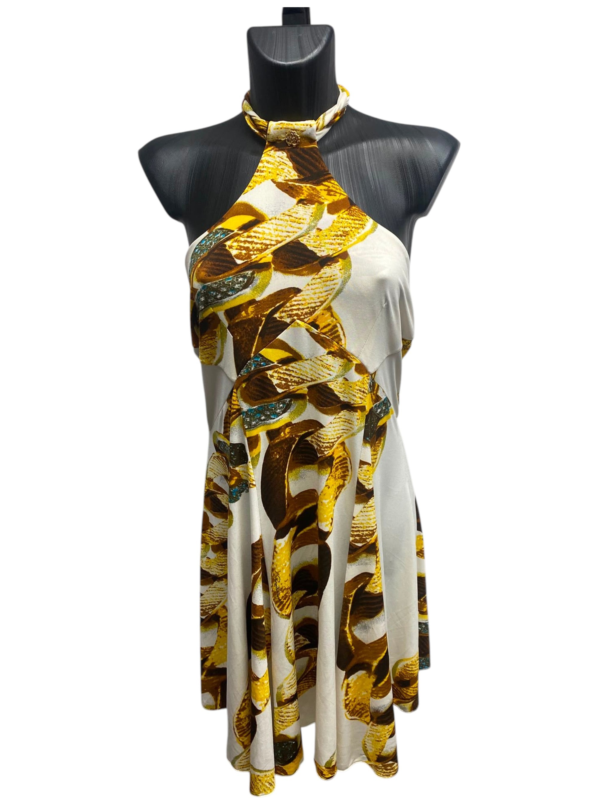 Roberto Cavalli Chain Print Halterneck Mini Dress - Size XL