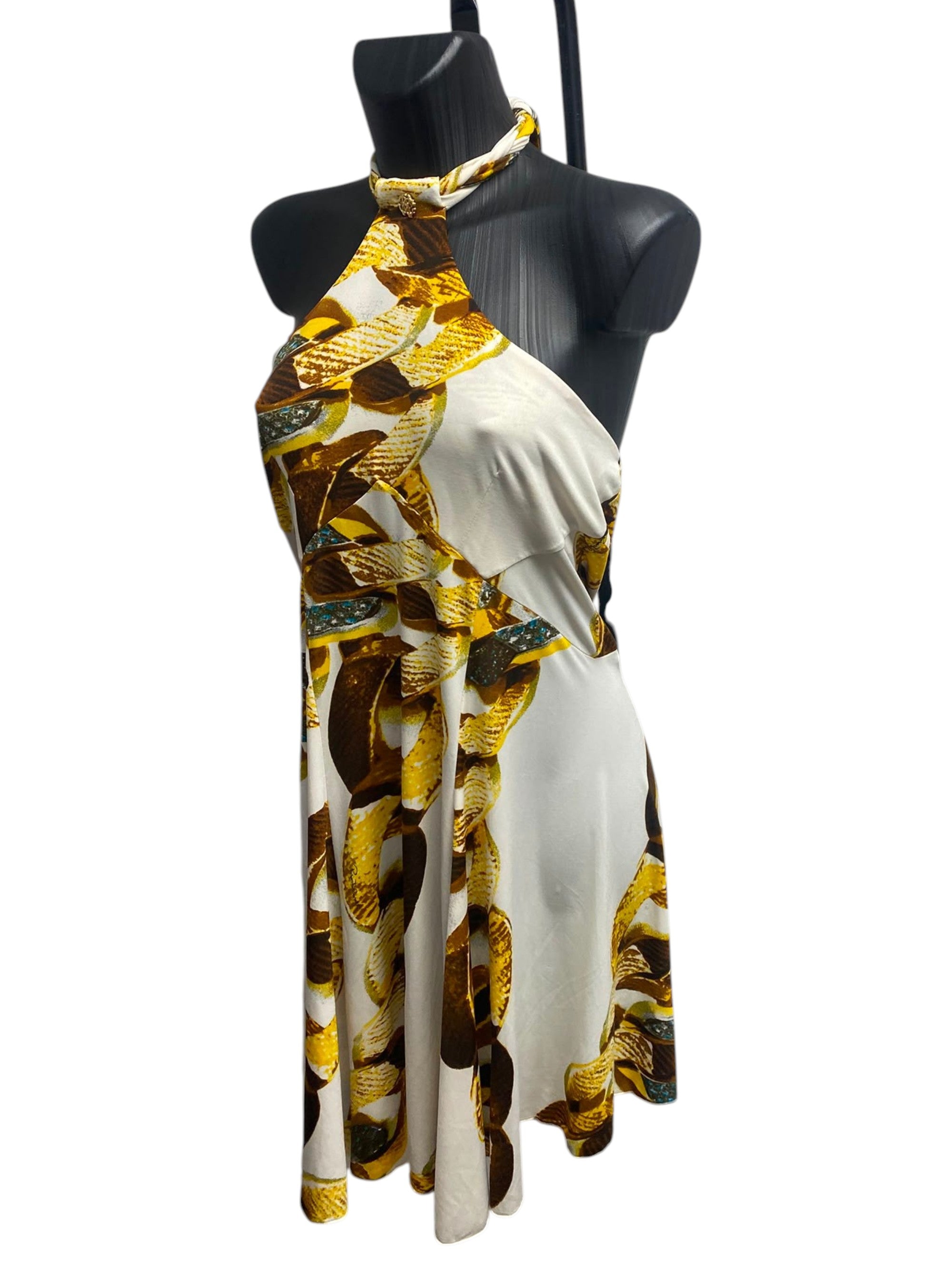 Roberto Cavalli Chain Print Halterneck Mini Dress - Size XL