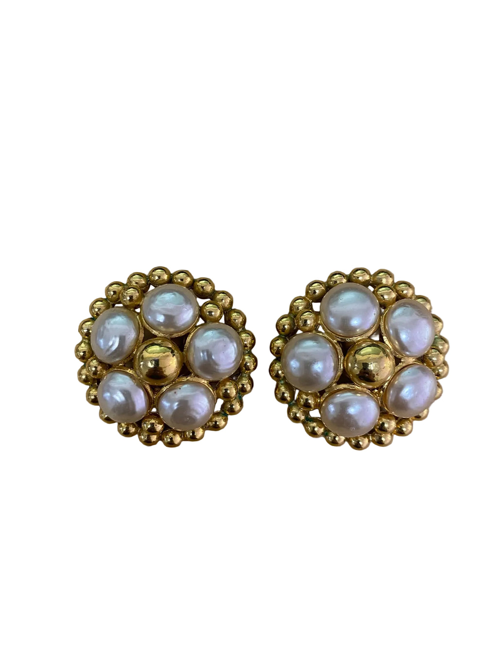 Chanel Gold & Faux Pearl Clip-On Earrings