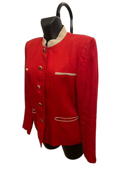 Hermès Red Linen Jacket with Mao Collar