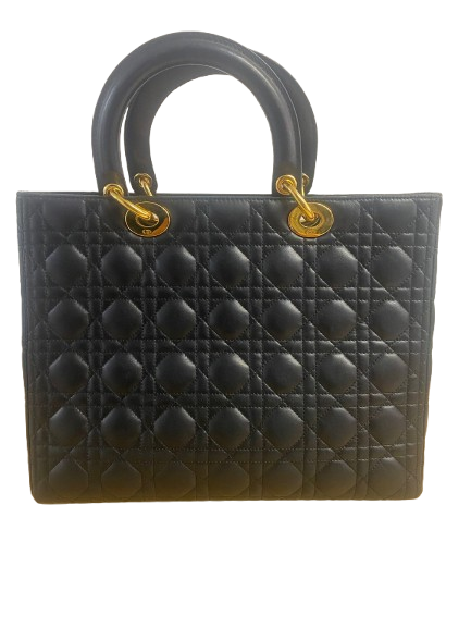 Christian Dior Black Leather Large Lady Dior Bag