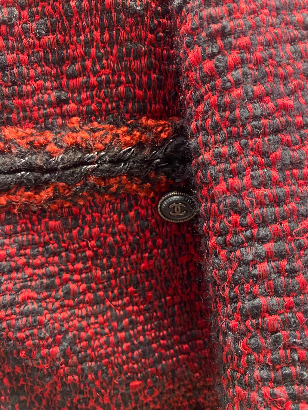 Chanel Red & Black Lesage Tweed Zip Jacket – Size 38