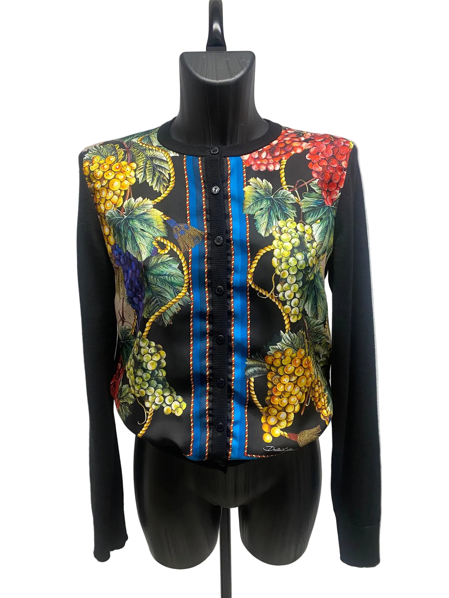 Dolce & Gabbana Cashmere & Silk Grape Print Cardigan - Size IT 44