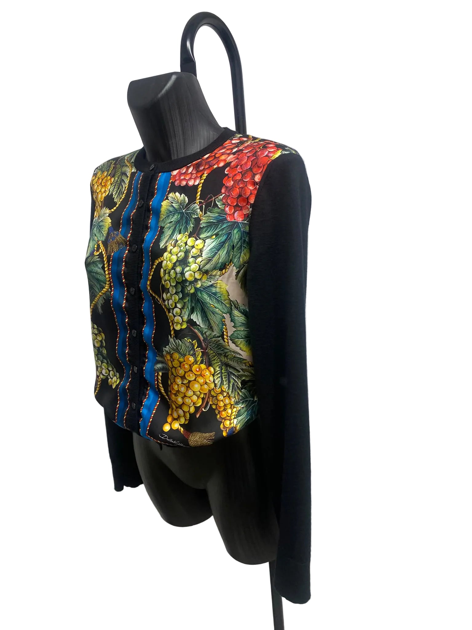Dolce & Gabbana Cashmere & Silk Grape Print Cardigan - Size IT 44