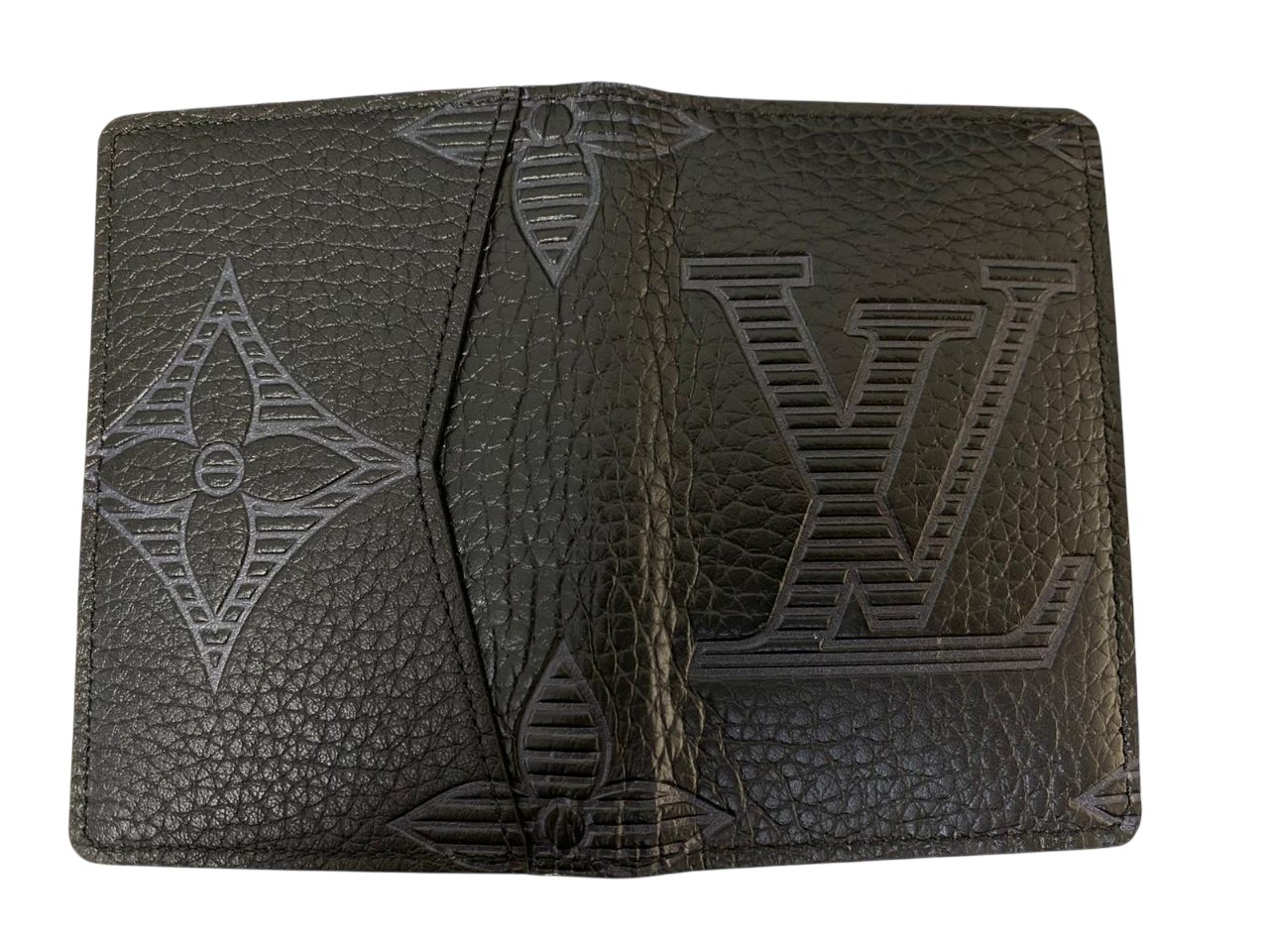 Louis Vuitton Taurillon Shadow Black Leather Monogram Pocket Organizer Wallet