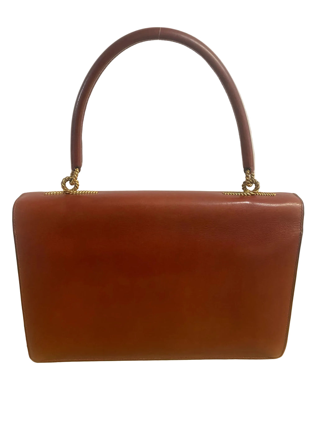 Vintage Hermès Leather Top Handle Bag with Gold Rope Hardware – Brown