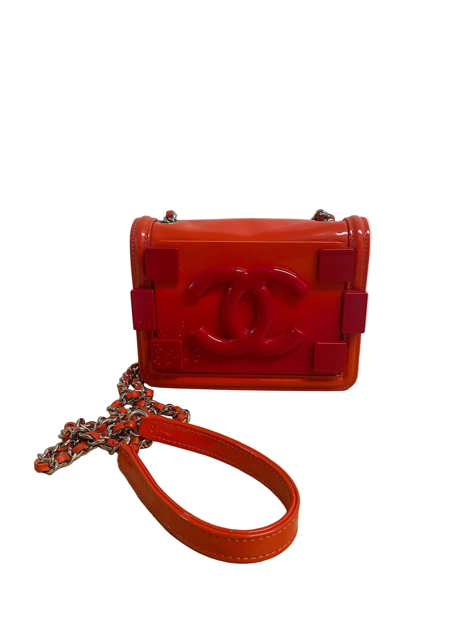 Chanel Red Quilted Patent Leather & Plexi Boy Lego Brick Flap Bag