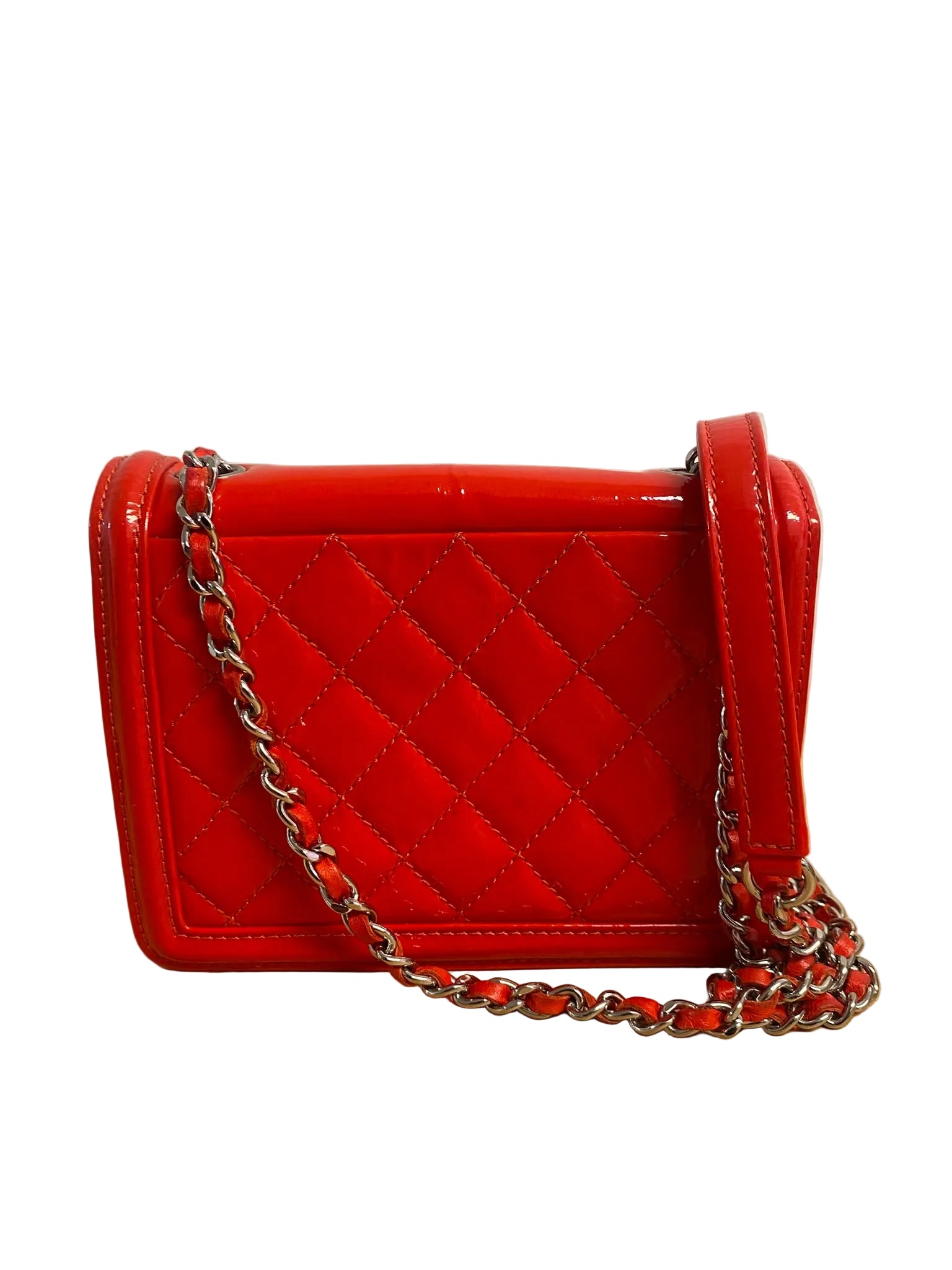 Chanel Red Quilted Patent Leather & Plexi Boy Lego Brick Flap Bag