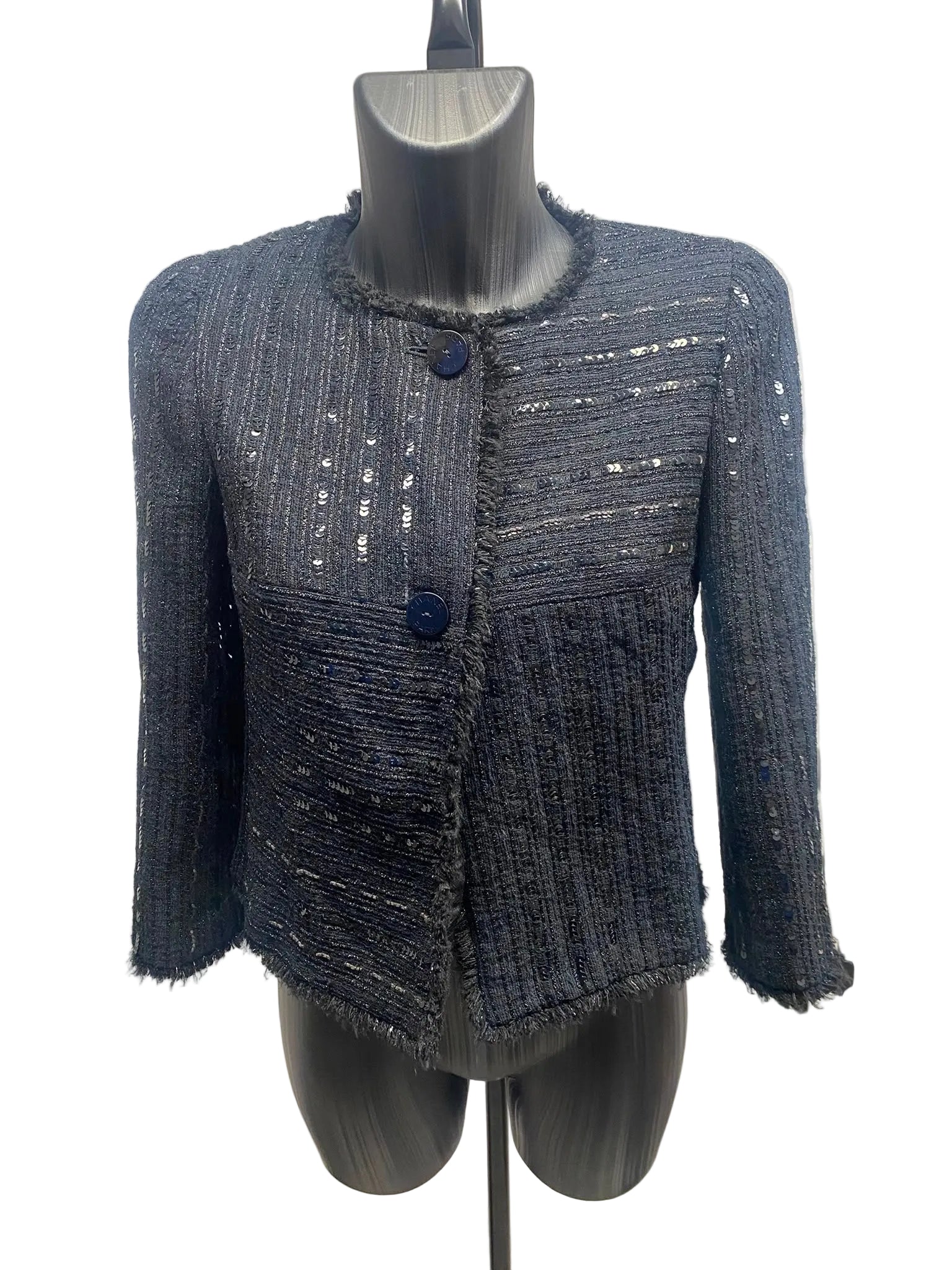 Chanel Black Sequins Tweed Jacket - Size 38 (Cruise Collection - 2000)