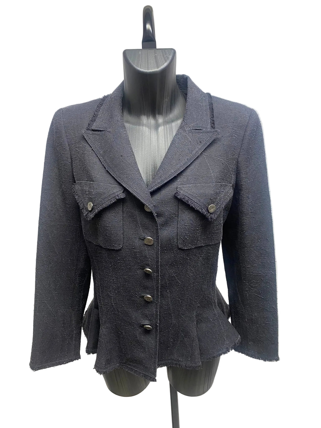 Chanel Vintage 2006 Spring Black 100% Silk Peplum Jacket - Size FR 42