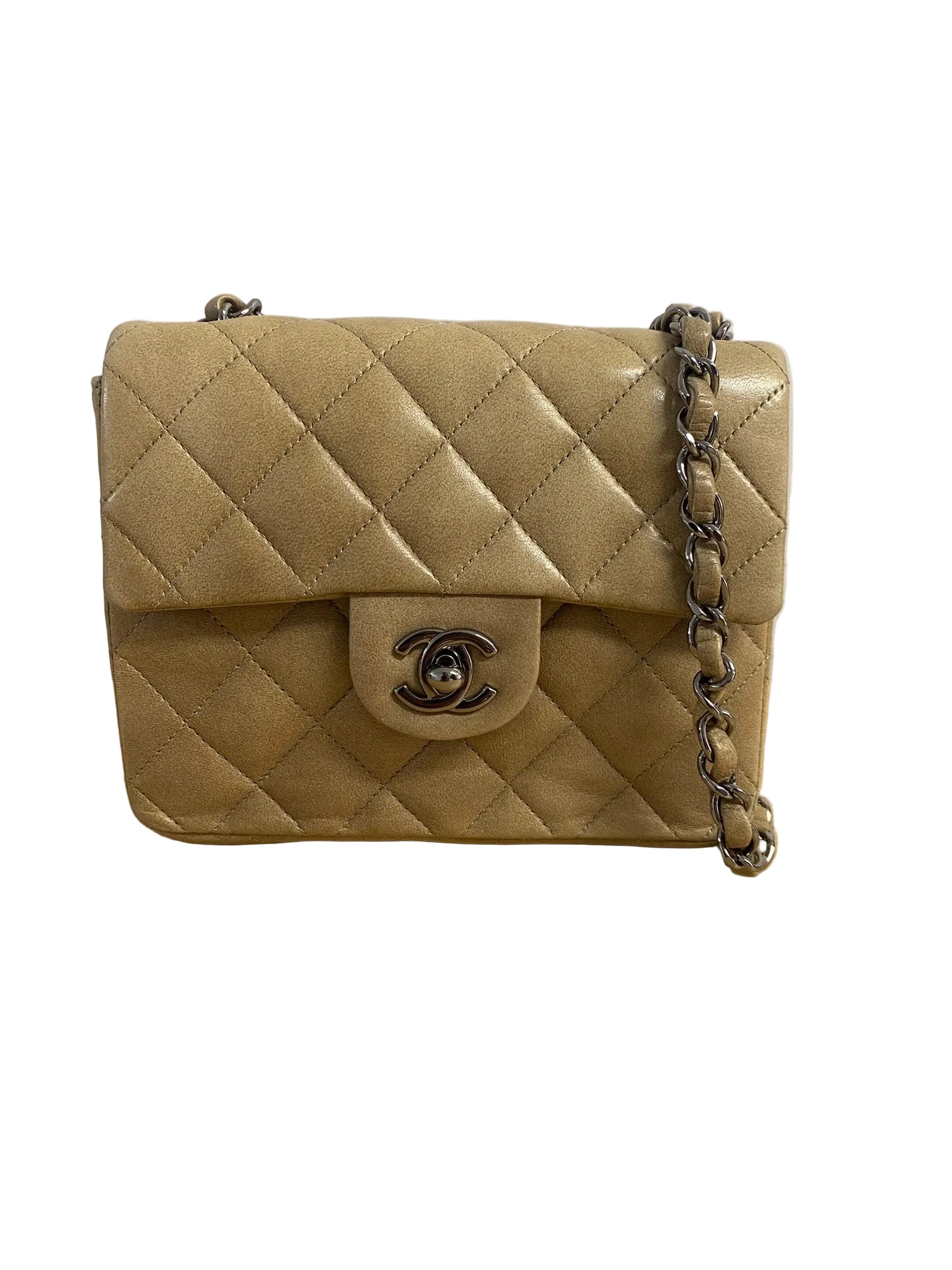 2003 Chanel Quilted Flap Bag in Beige Aged Calfskin & Ruthenium Hardware
