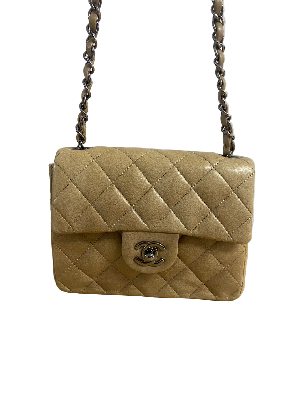 2003 Chanel Quilted Flap Bag in Beige Aged Calfskin & Ruthenium Hardware
