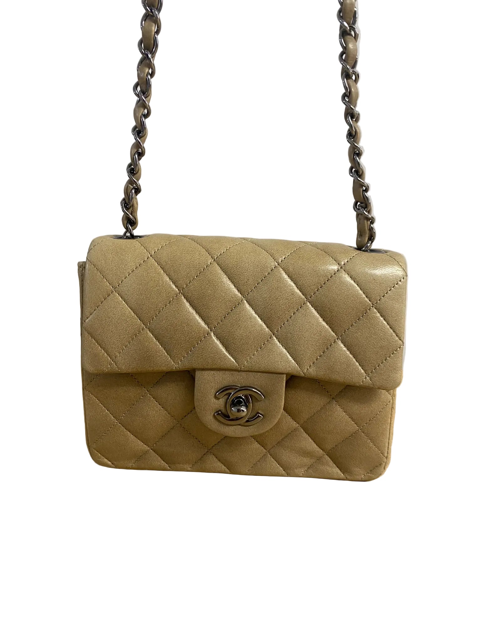 2003 Chanel Quilted Flap Bag in Beige Aged Calfskin & Ruthenium Hardware