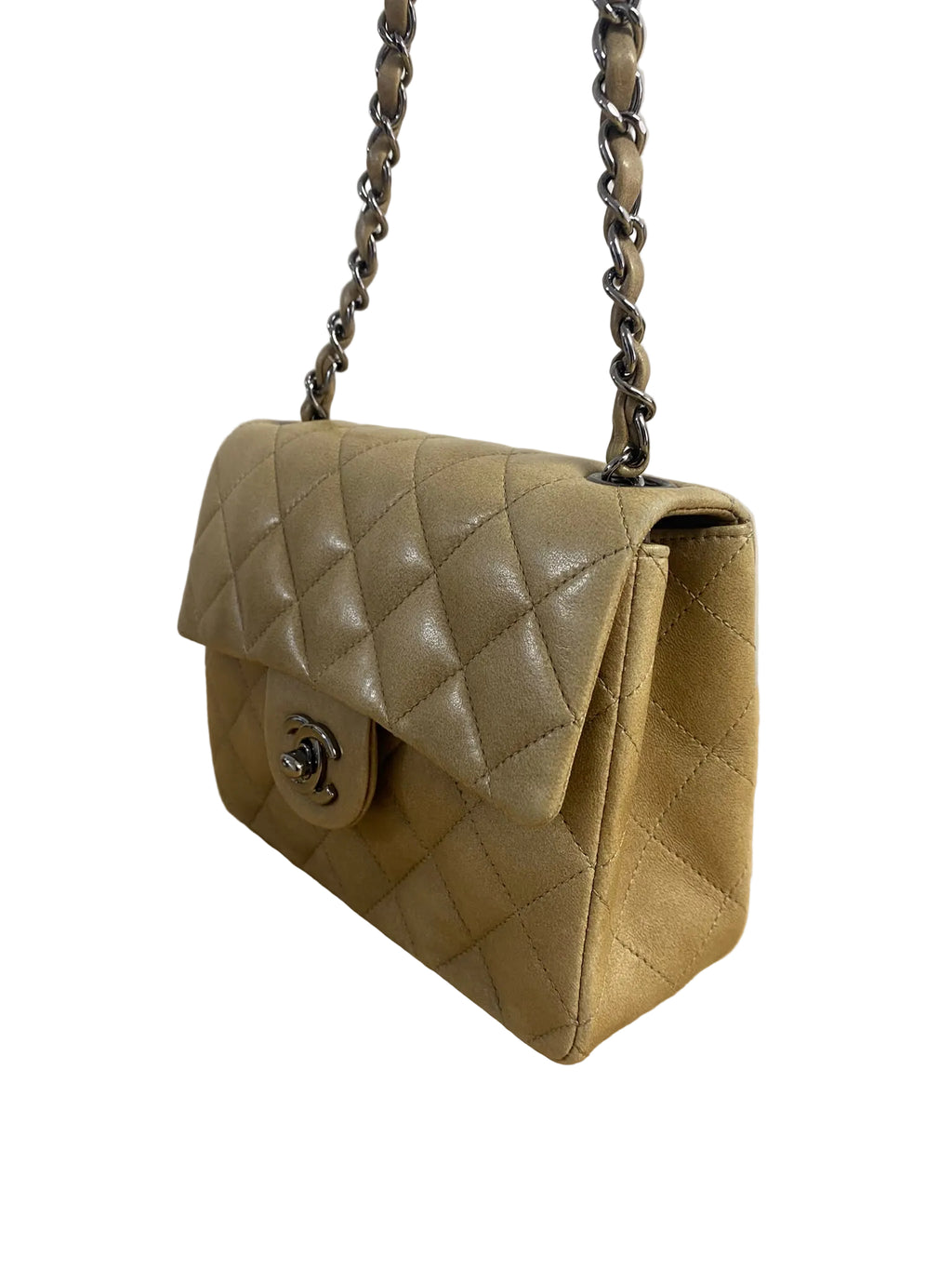 2003 Chanel Quilted Flap Bag in Beige Aged Calfskin & Ruthenium Hardware