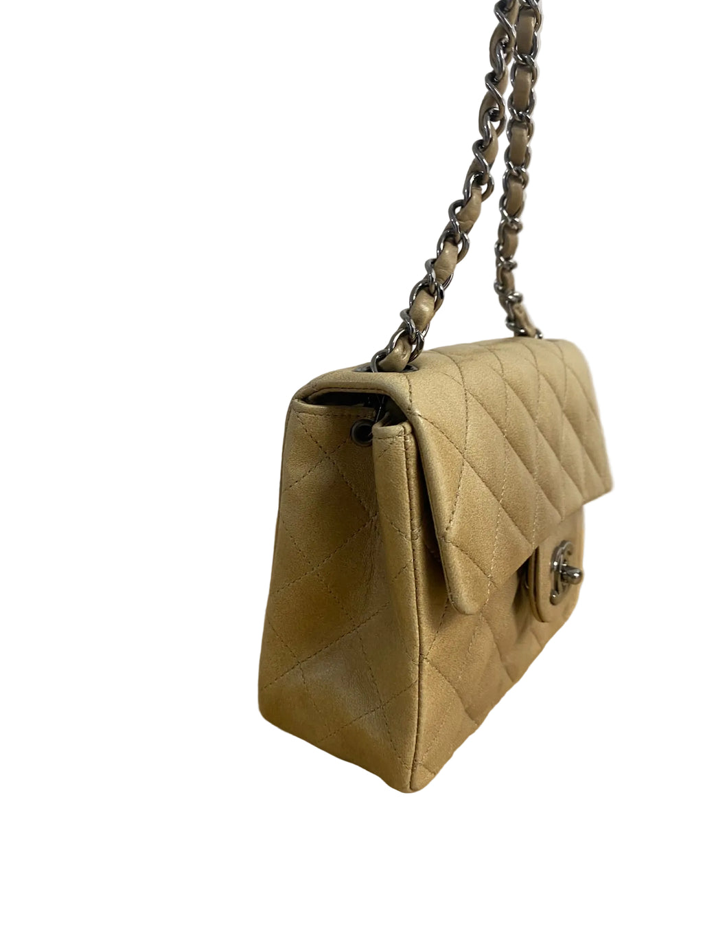2003 Chanel Quilted Flap Bag in Beige Aged Calfskin & Ruthenium Hardware