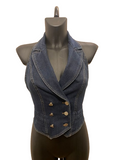 Y2K John Galliano x Christian Dior Dark Blue Denim Backless Tux Waistcoat Top