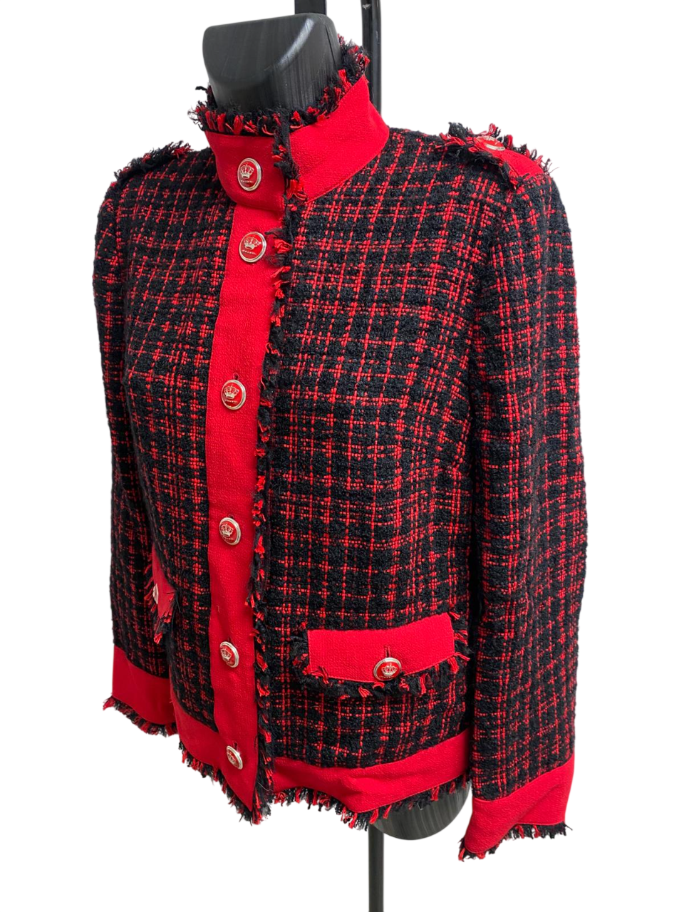Dolce & Gabbana Bouclé-Tweed Jacket in Bold Red and Black.