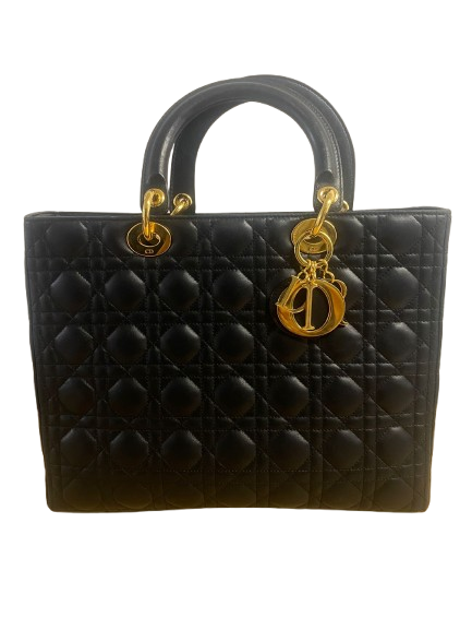 Christian Dior Black Leather Large Lady Dior Bag