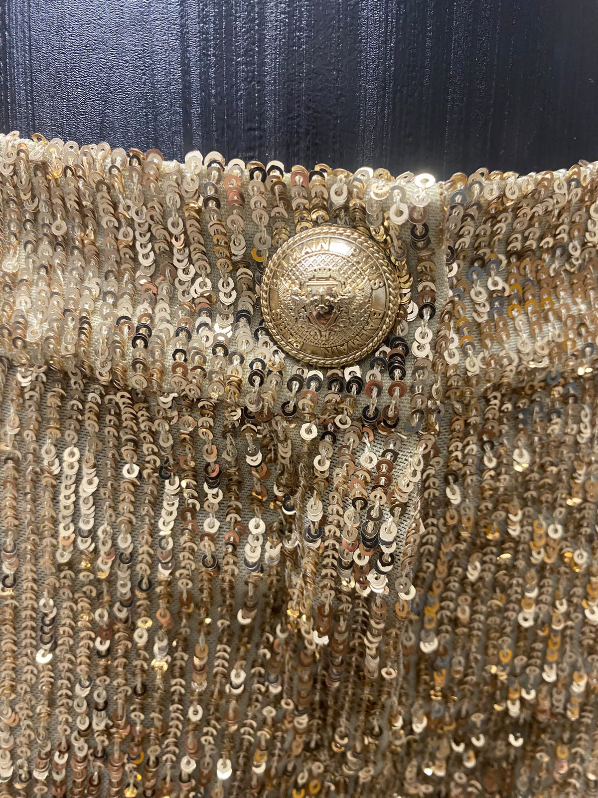 Balmain Paris Gold Sequin Embossed Button Trousers – Size 36