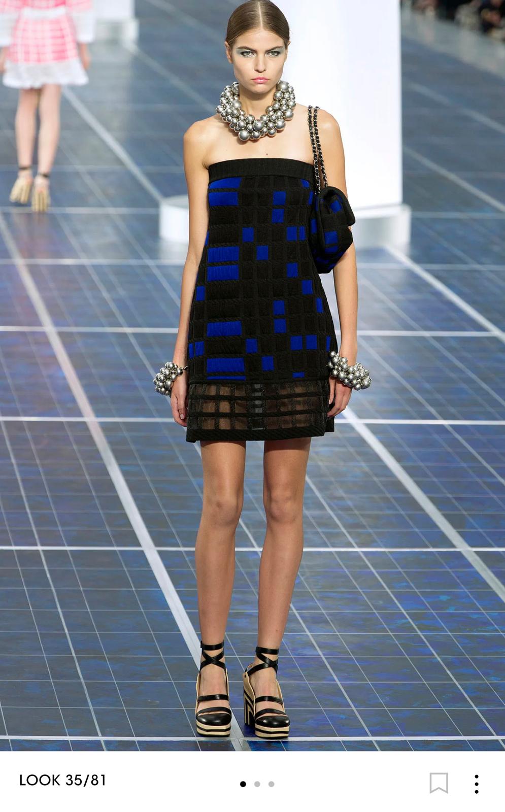 Chanel Spring 2013 Runway Black & Royal Blue Strapless Grid Knit Dress – Size 38