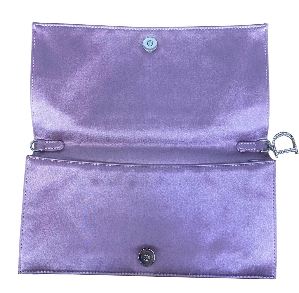 Christian Dior Metallic Lilac Satin Cannage Crystal Embellished Clutch Bag