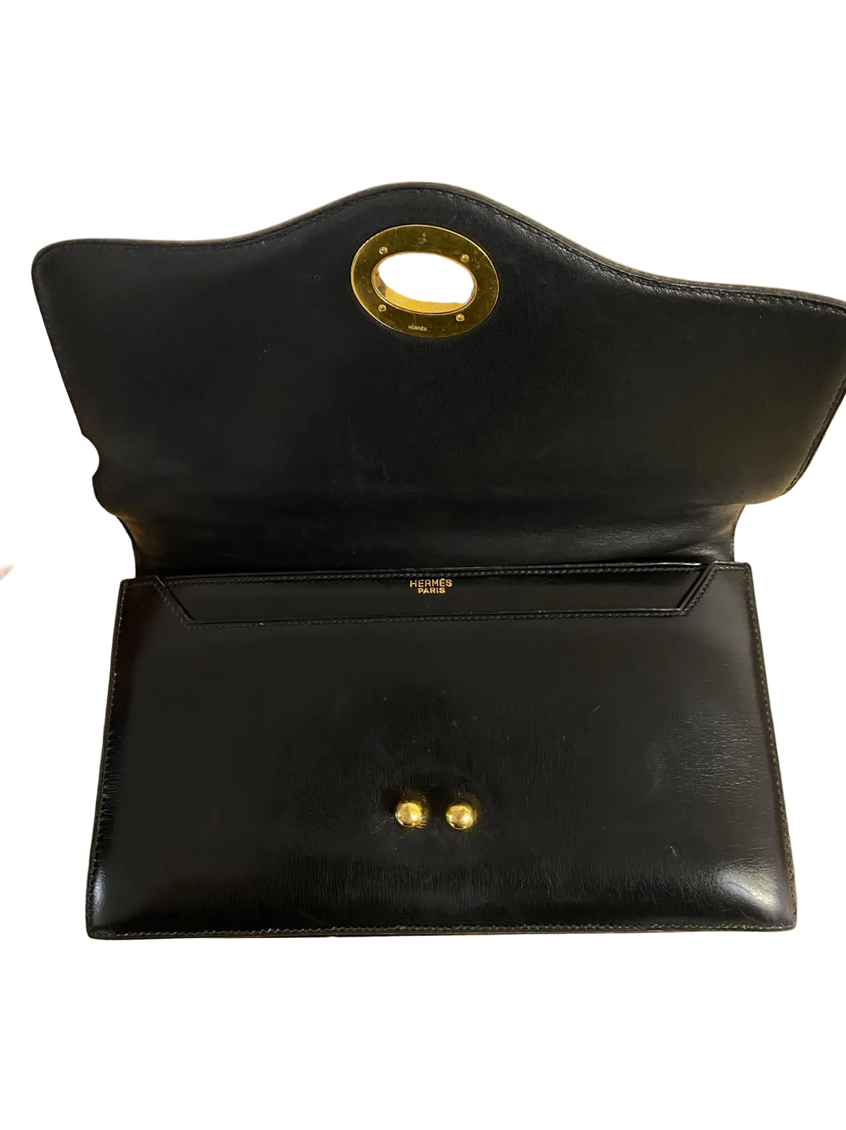 Hermès " Boutonnière" Black Box Leather Top-Handle Bag