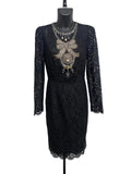FW12 Dolce & Gabbana Black Lace Midi Dress with Crystal Bow Embroidery – Size 46