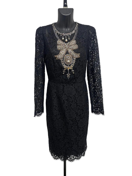 dolce and gabbana black lace dress & and a straight hem Short organza dress with lace